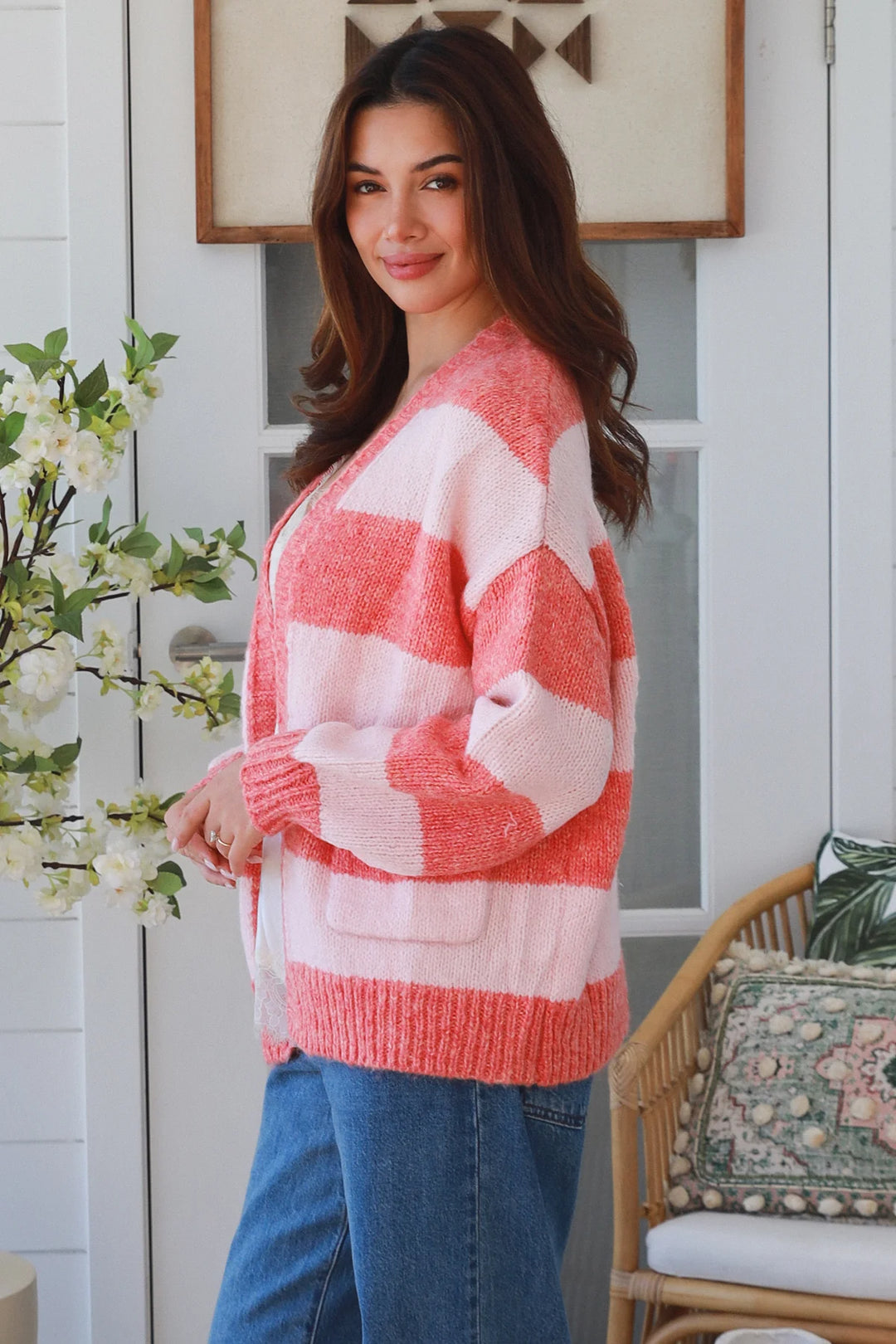 Everly Cardigan – Orange/Pink Stripe