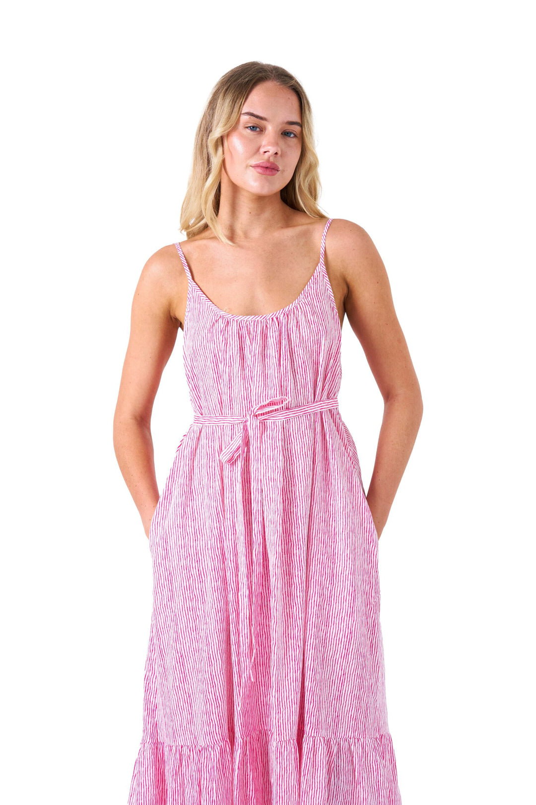 Primrose-Farley Dress hot pink stripes