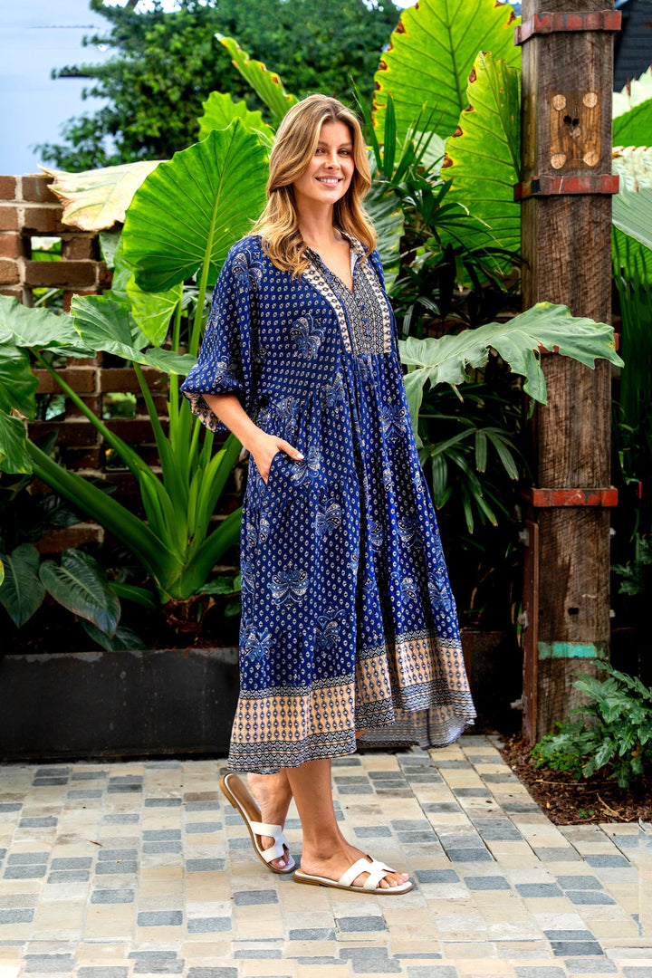 Fuentes Dress-Blue print