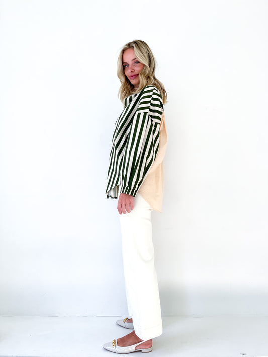 Harlow Stripe Block Elastic Yoke Shirt - Green