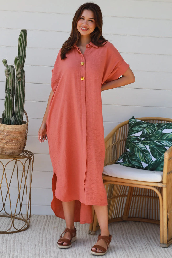 Ivy Shirt Dress – Coral