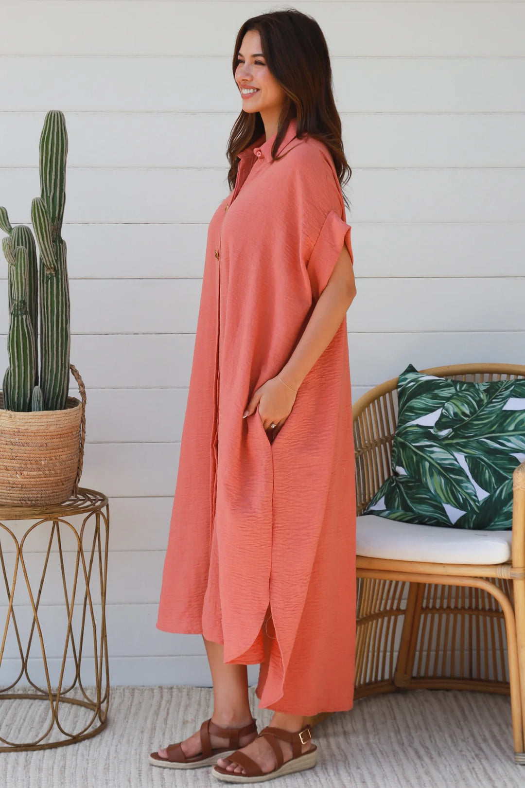 Ivy Shirt Dress – Coral