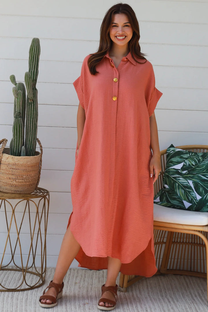 Ivy Shirt Dress – Coral