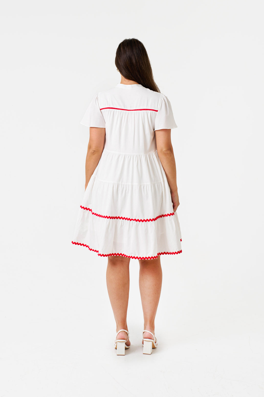Kaitlin Dress-White with red