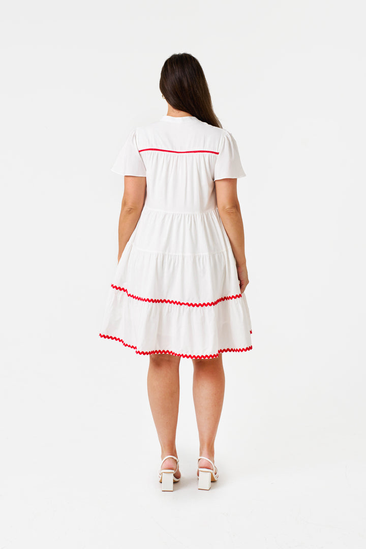 Kaitlin Dress-White with red