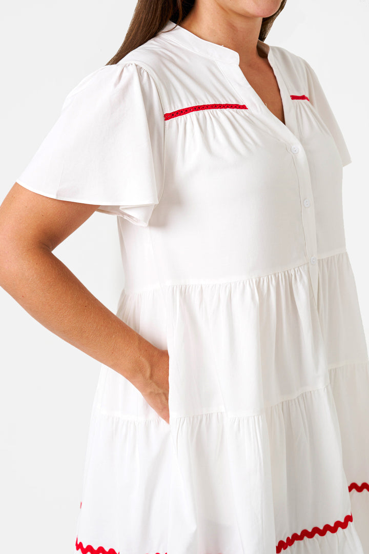 Kaitlin Dress-White with red