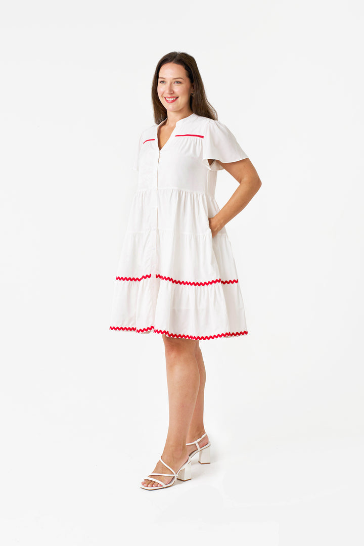 Kaitlin Dress-White with red