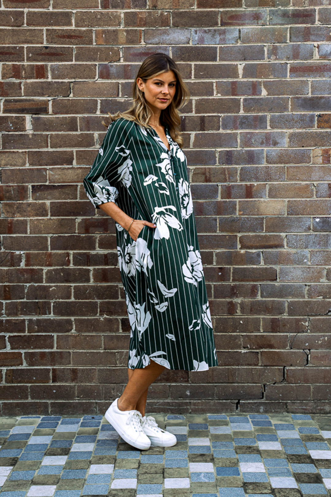 Keaton Midi Dress – Green Floral