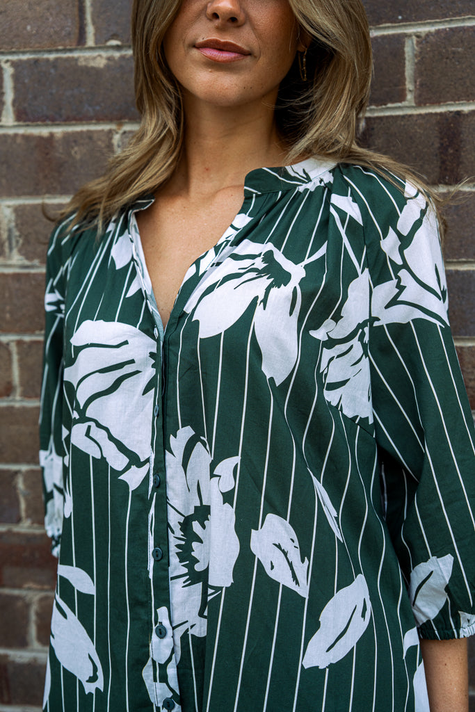 Keaton Midi Dress – Green Floral