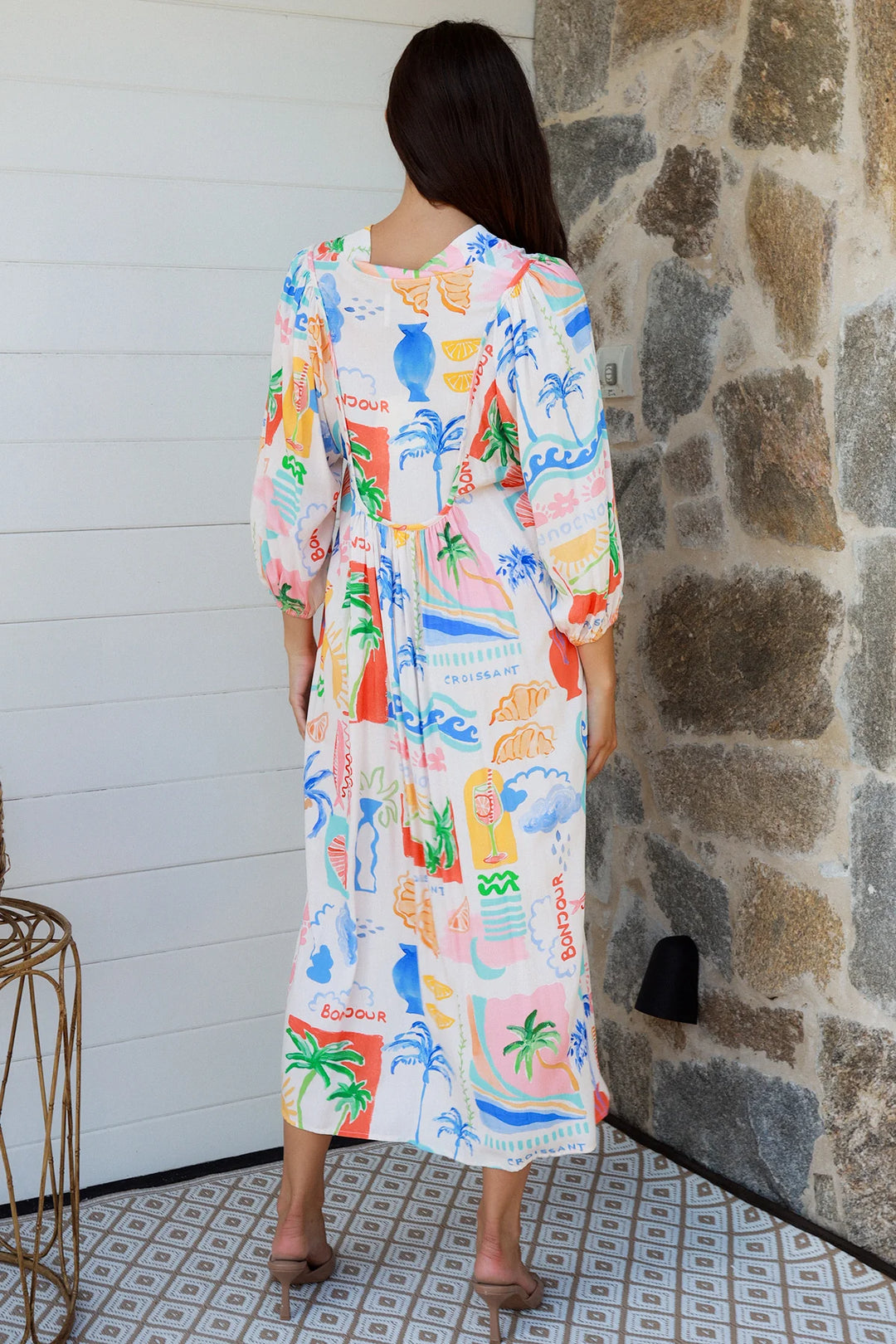 Keziah Midi Dress — White Bright Print
