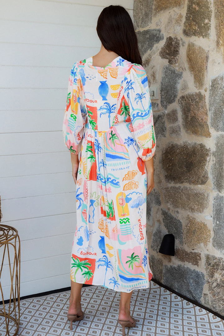 Keziah Midi Dress — White Bright Print