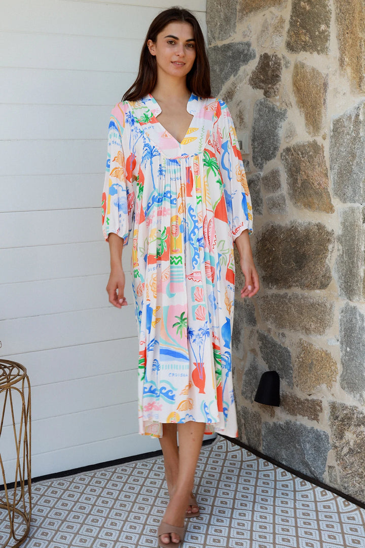 Keziah Midi Dress — White Bright Print