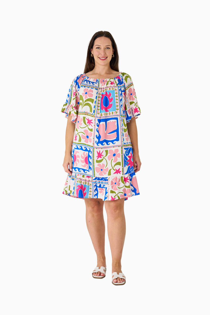 Lani Off Shoulder Dress - Multi Colour Block