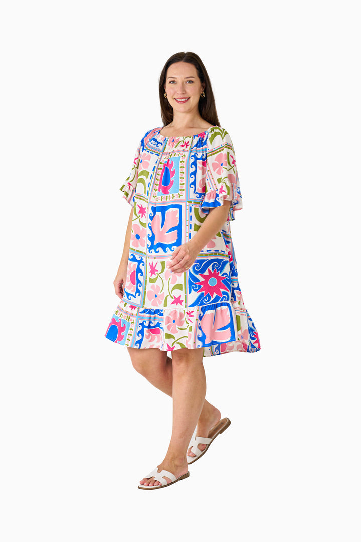 Lani Off Shoulder Dress - Multi Colour Block