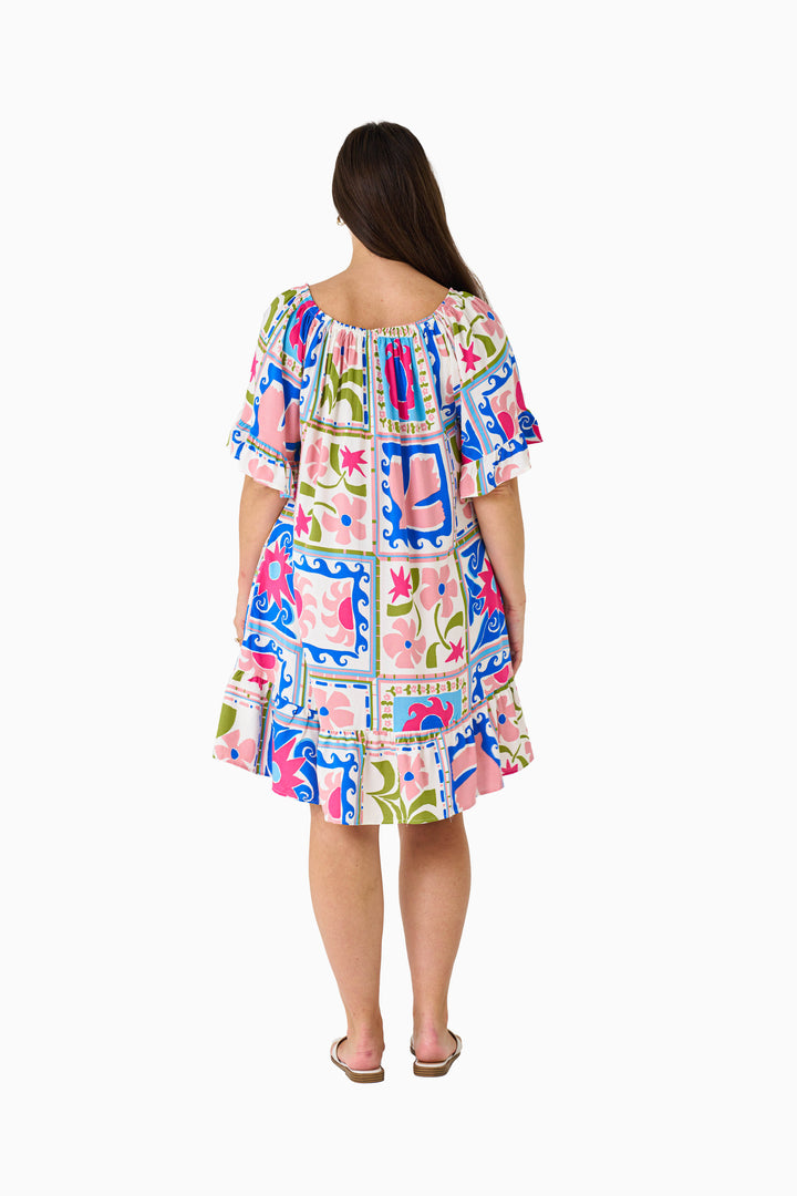 Lani Off Shoulder Dress - Multi Colour Block