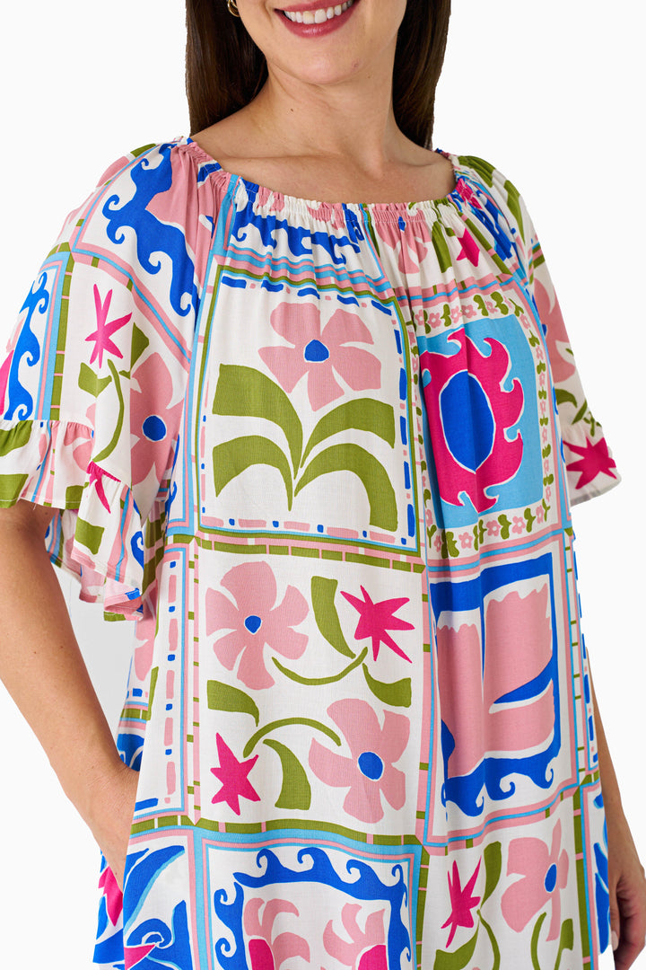 Lani Off Shoulder Dress - Multi Colour Block