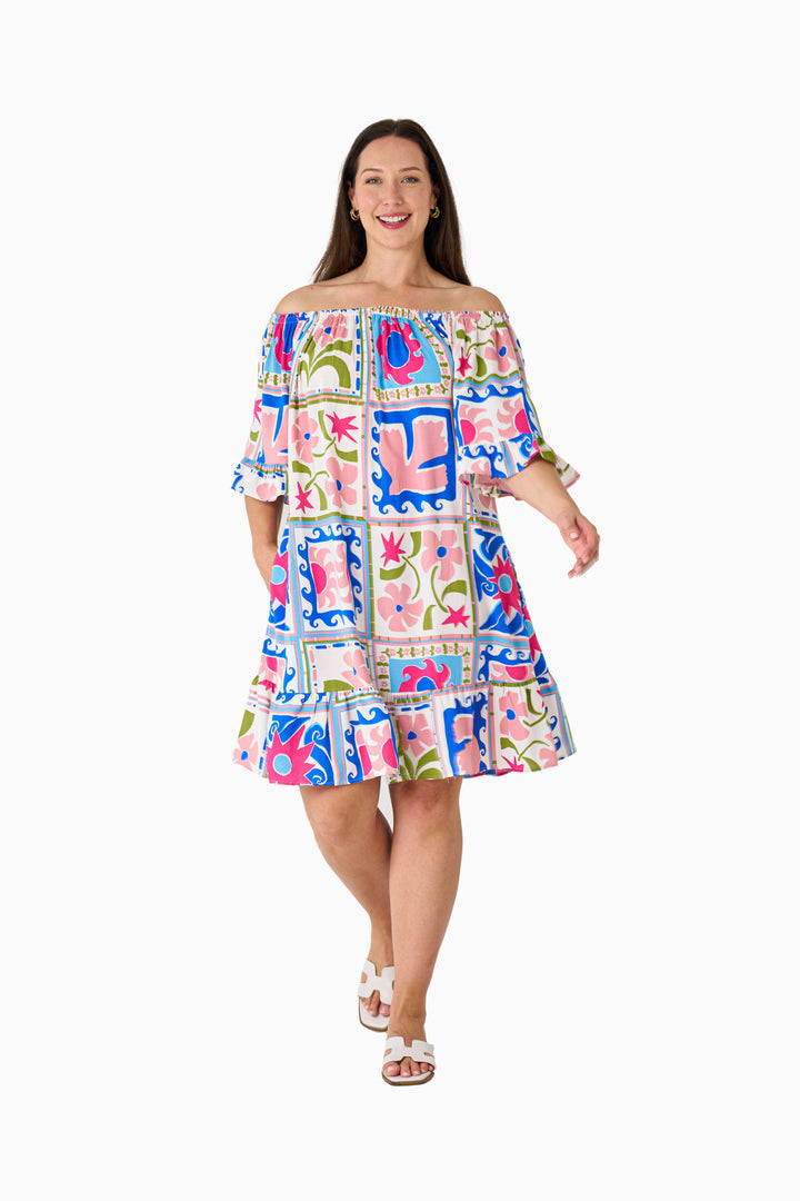 Lani Off Shoulder Dress - Multi Colour Block