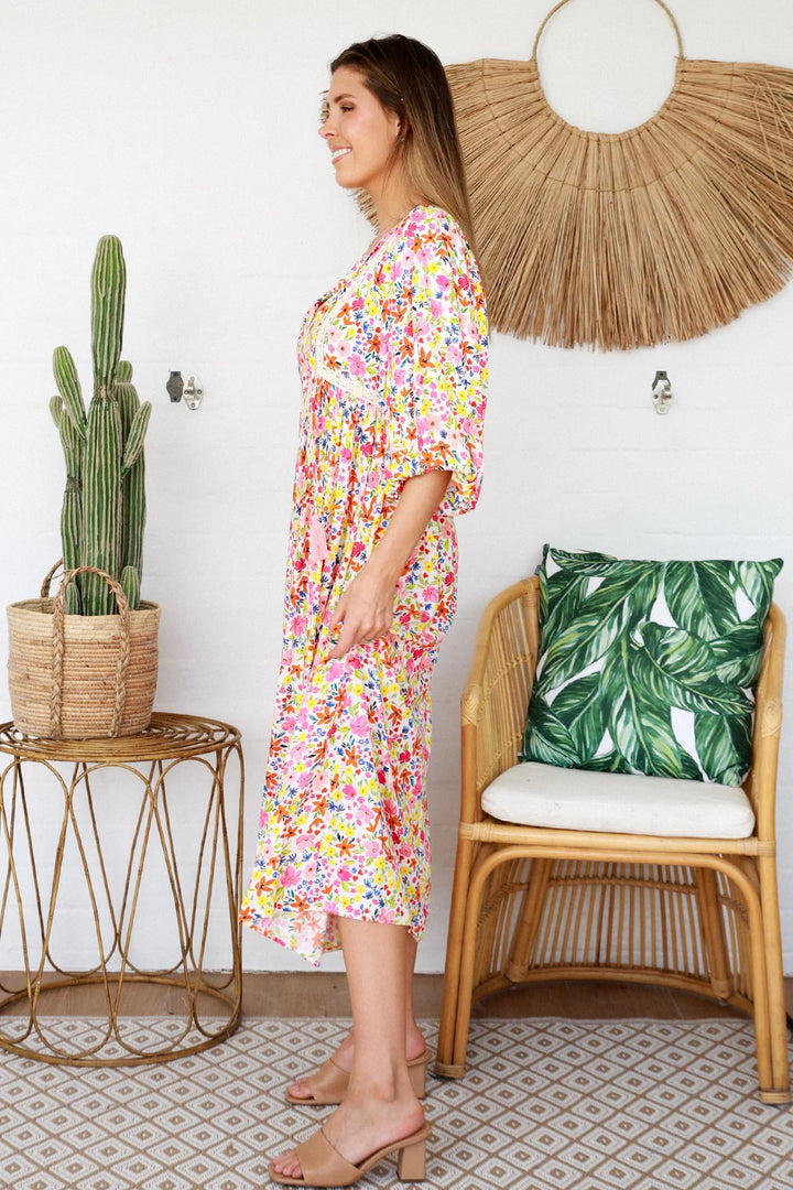 Lilian Midi Dress – White Floral Print