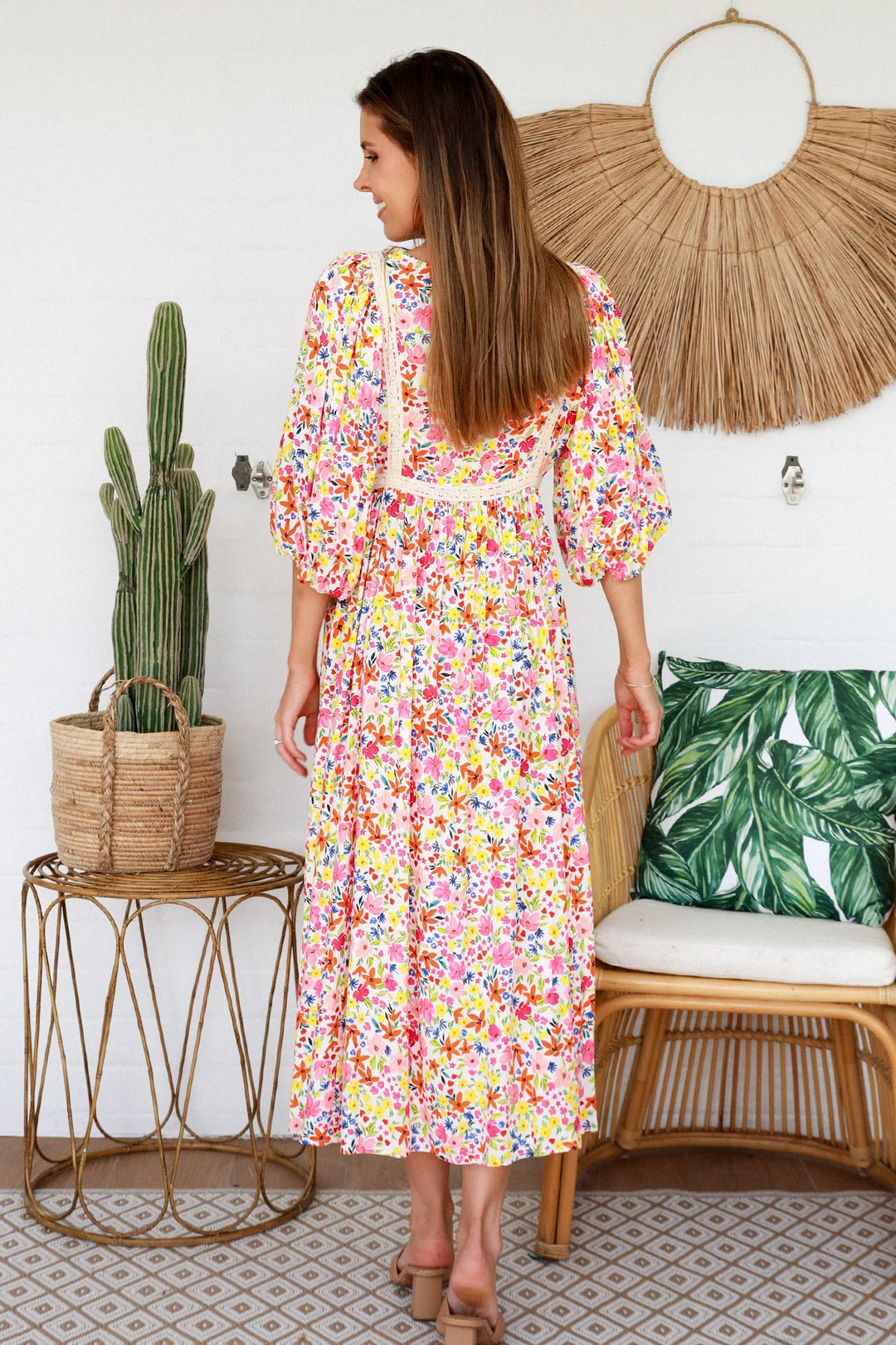 Lilian Midi Dress – White Floral Print