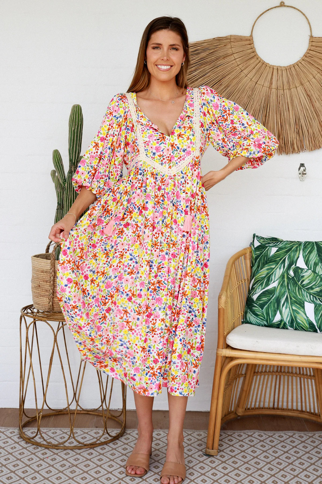 Lilian Midi Dress – White Floral Print