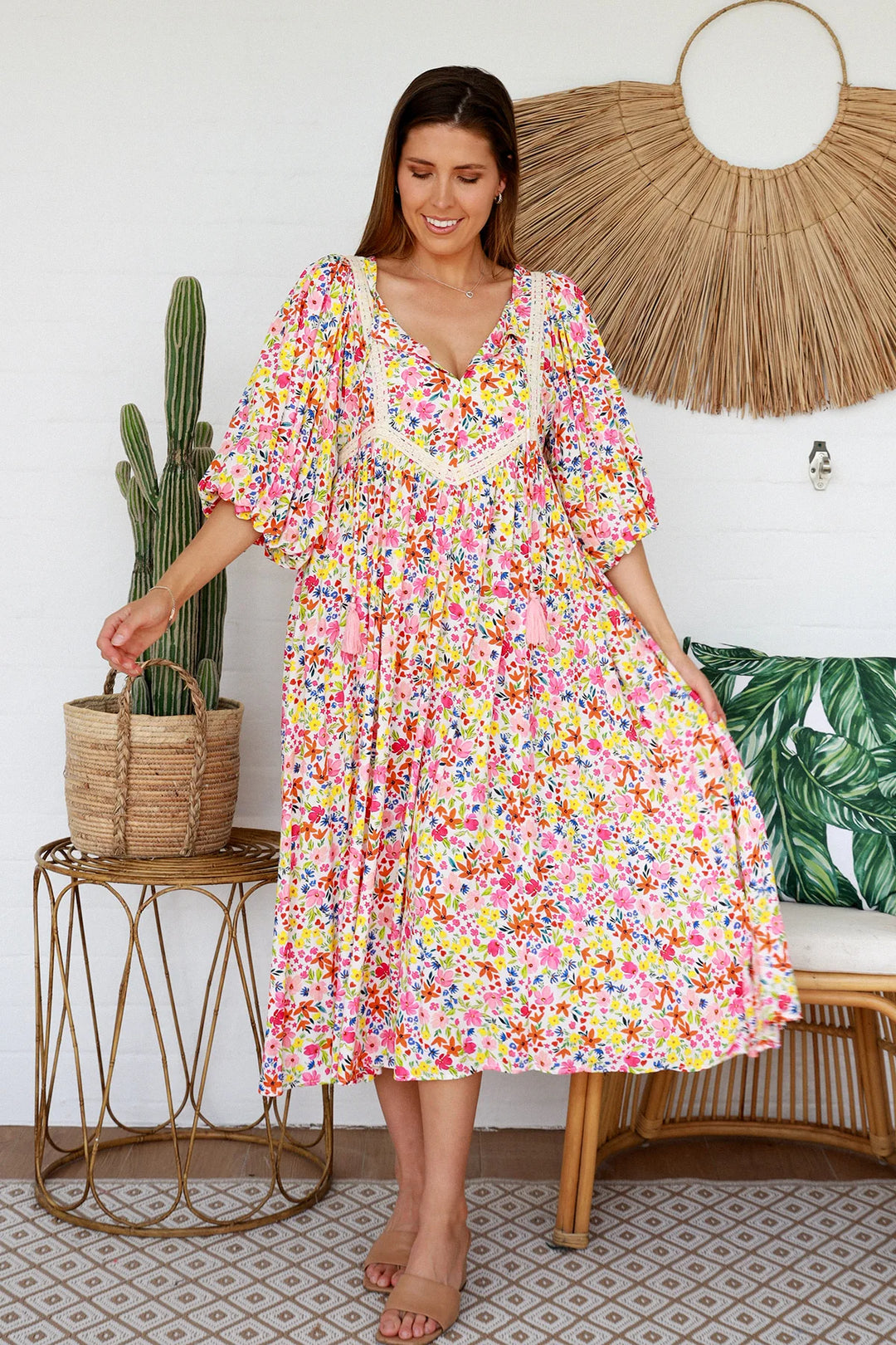 Lilian Midi Dress – White Floral Print