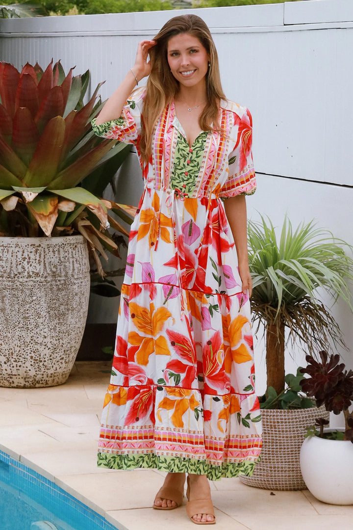 Monica Maxi Dress – White Floral Print