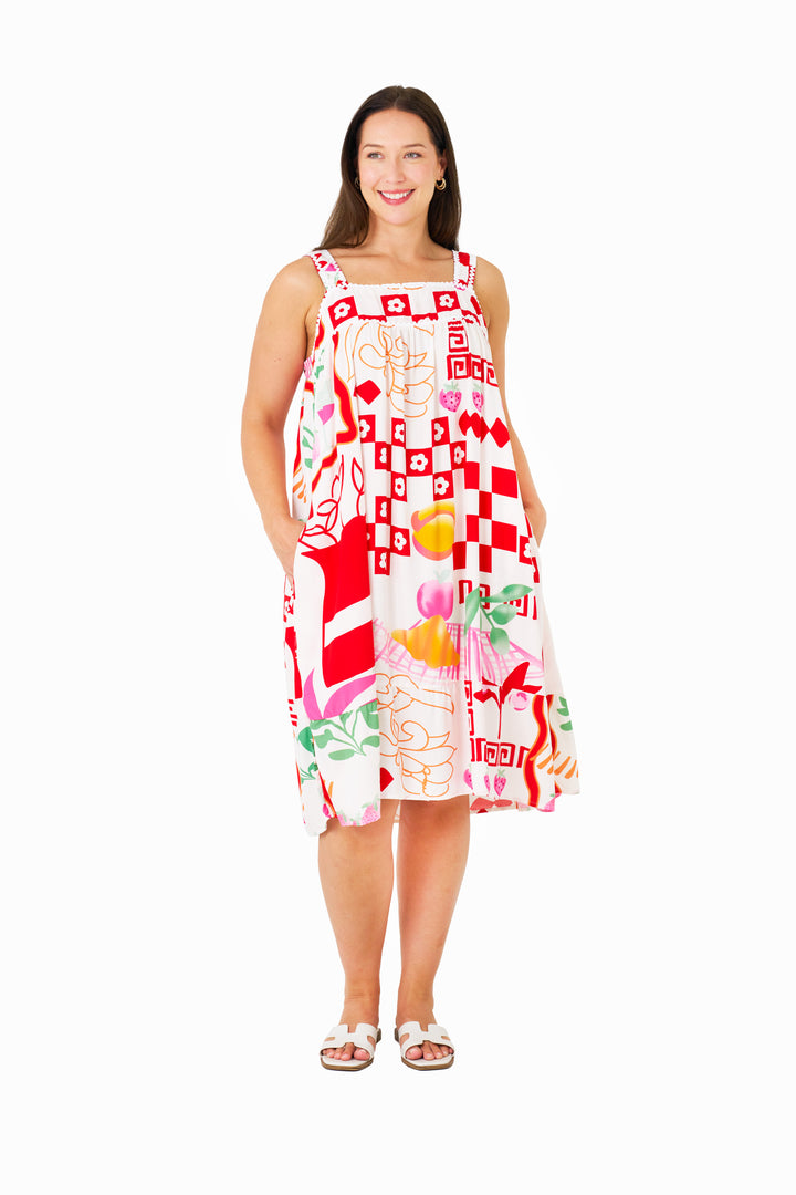 Nate Strap Dress - Red Print