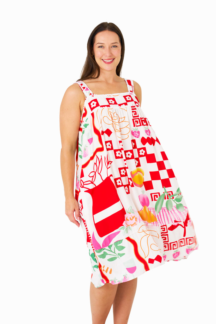 Nate Strap Dress - Red Print