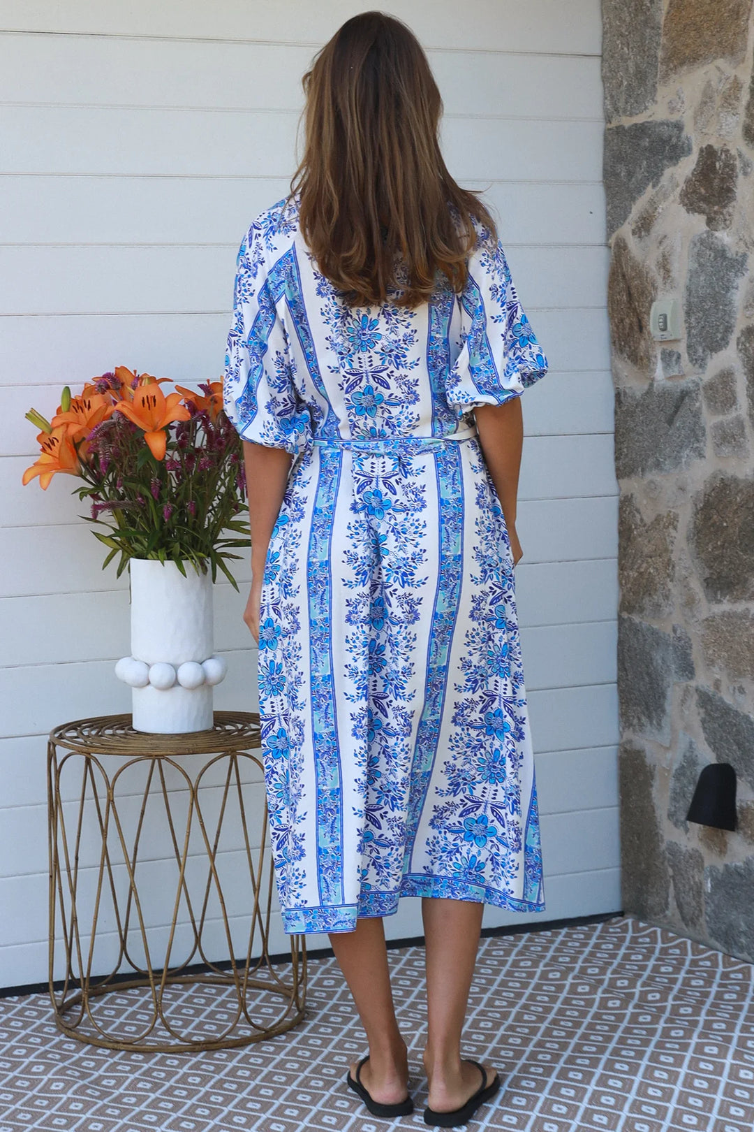 Neriah Midi Dress – Blue & White Print