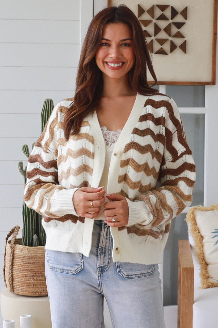 Neve Cardigan – Cream & Brown