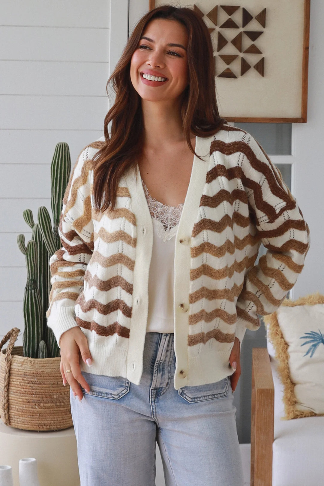 Neve Cardigan – Cream & Brown