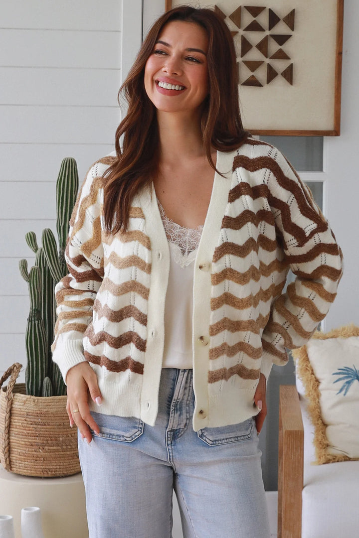 Neve Cardigan – Cream & Brown