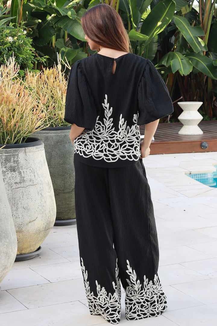 Penelope Embroidered Top – Black