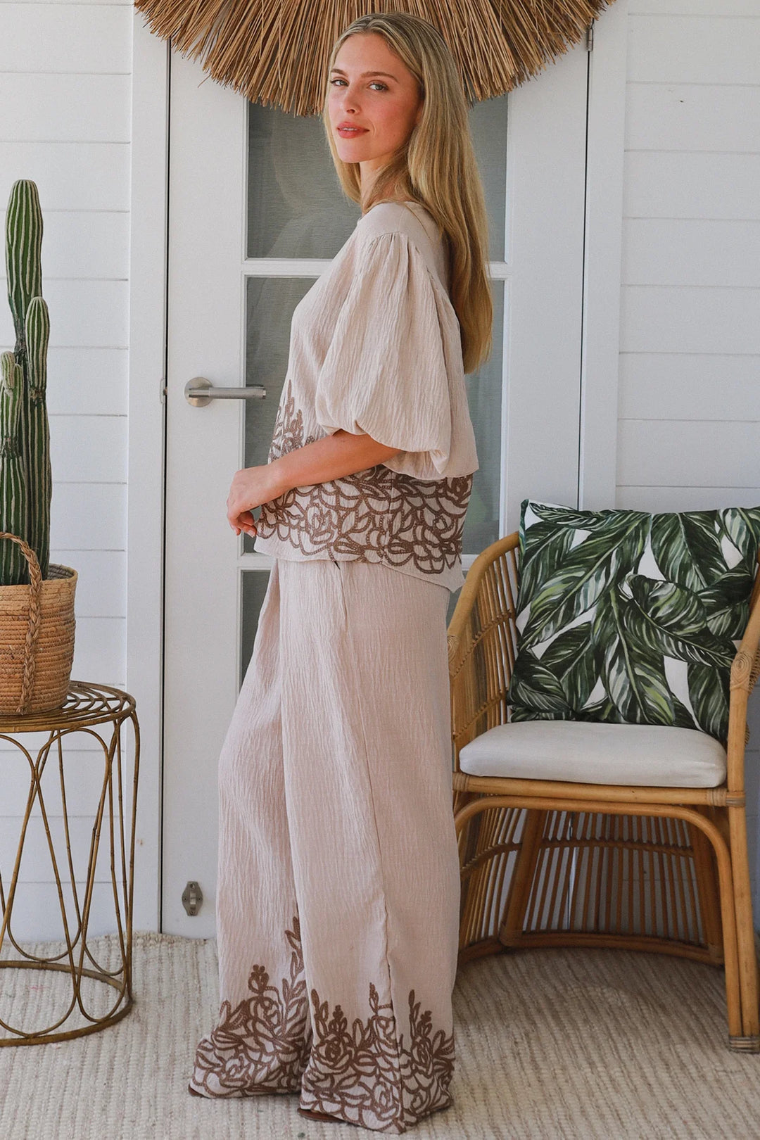 Penelope Embroidered Top – Beige