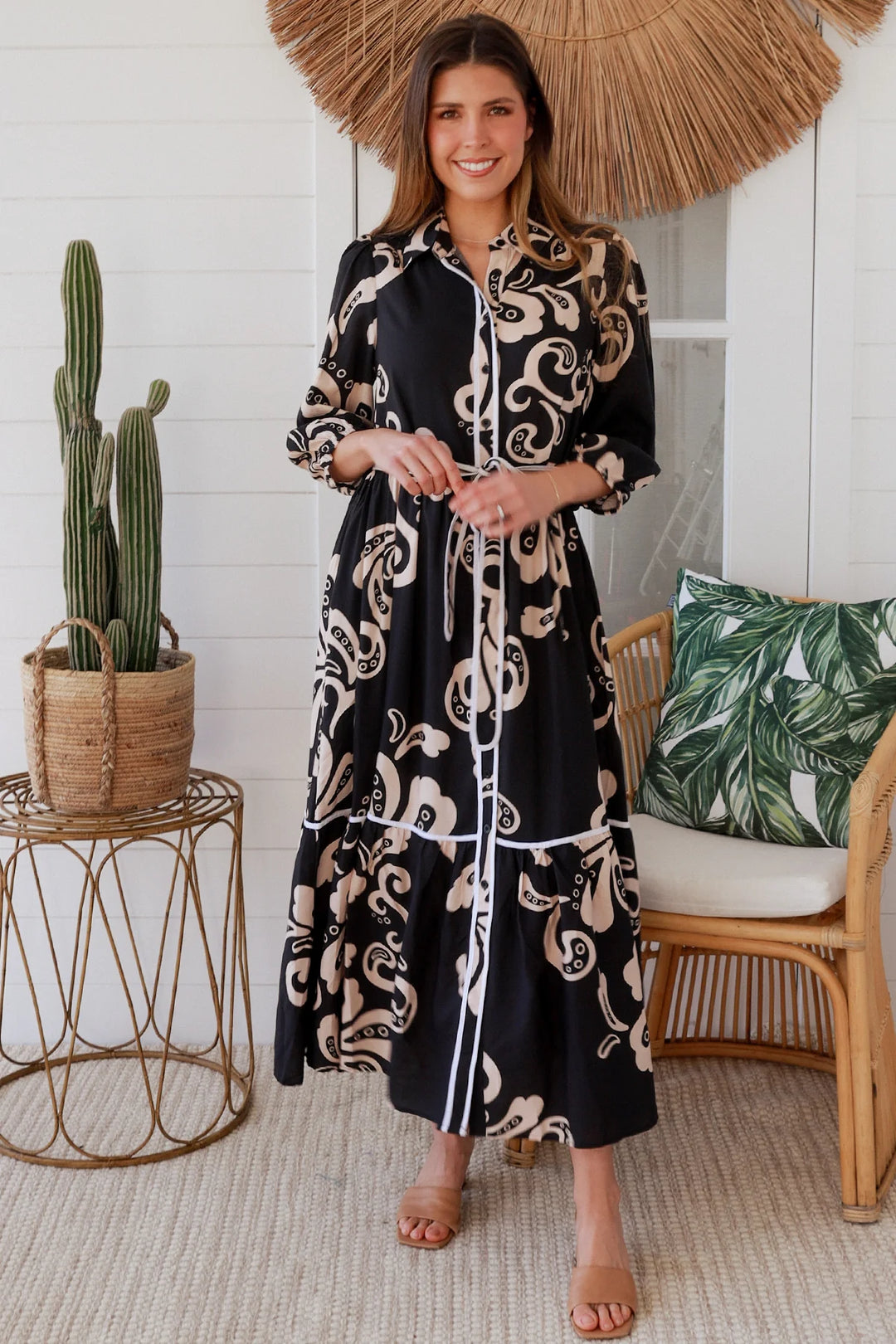 Roxy Dress – Black & Tan Print