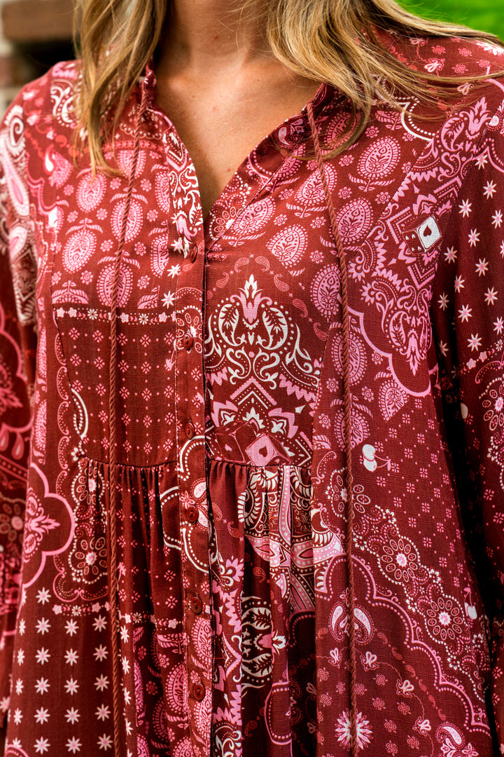 RUJUTA SHORT DRESS-Marron print