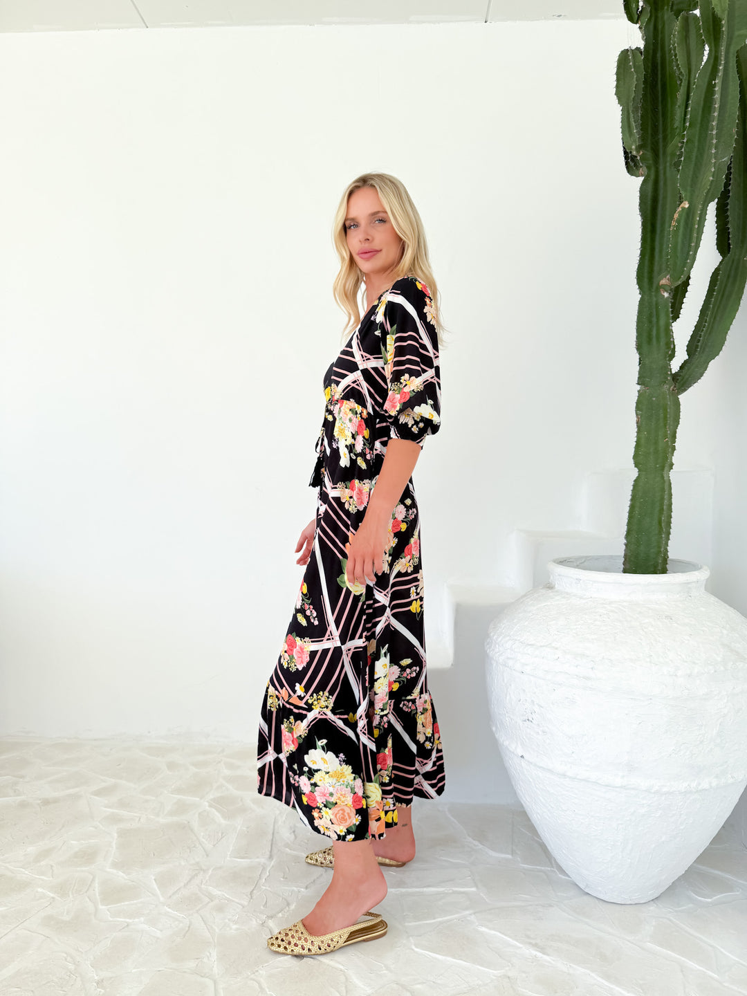 Selma Two Tier Floral Dress - Black