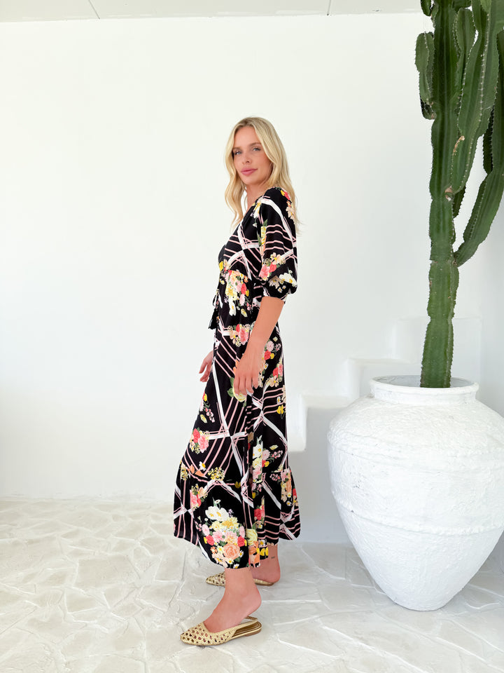 Selma Two Tier Floral Dress - Black