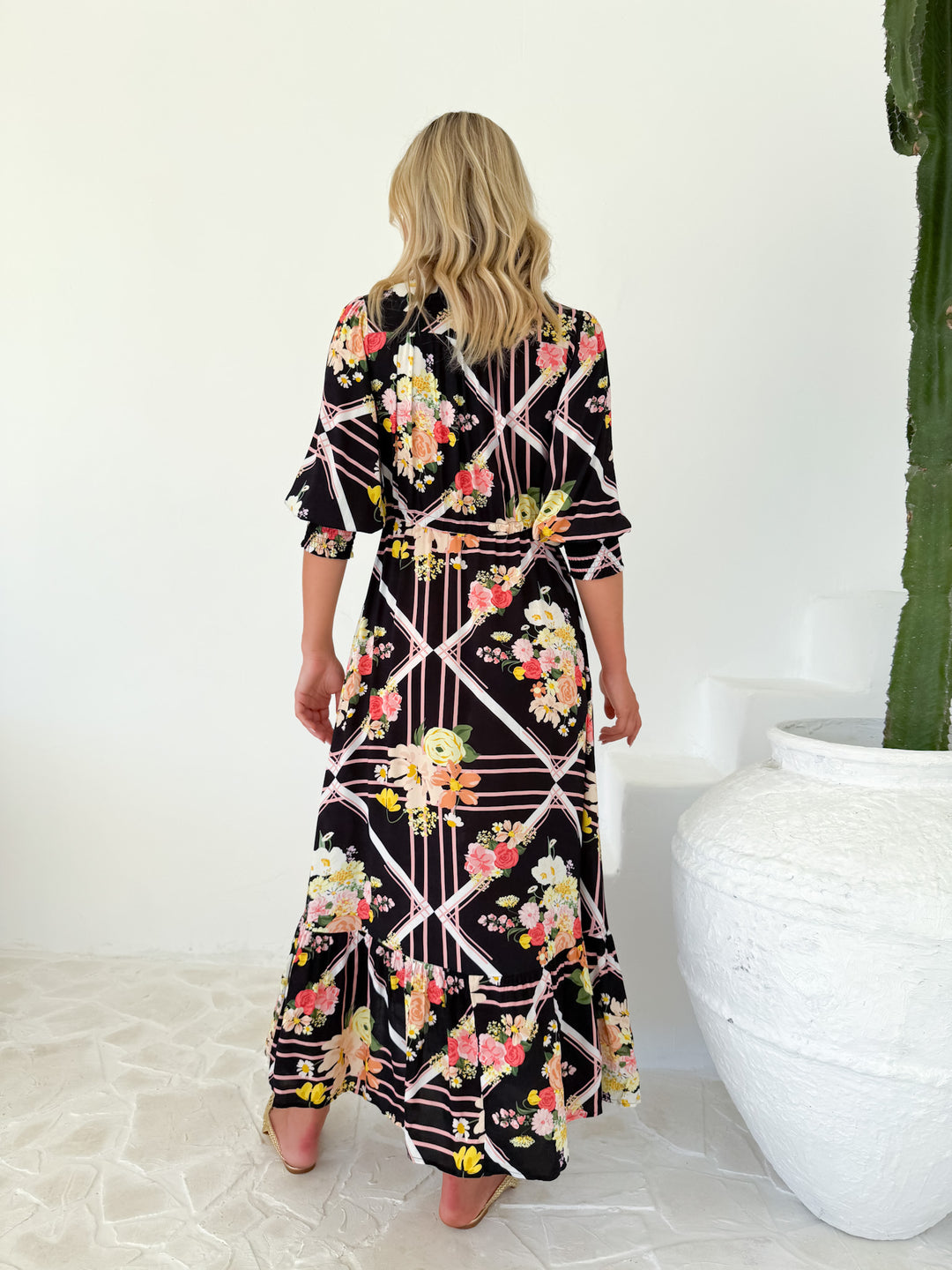Selma Two Tier Floral Dress - Black