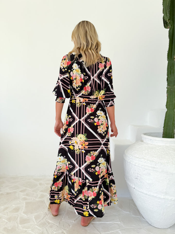 Selma Two Tier Floral Dress - Black
