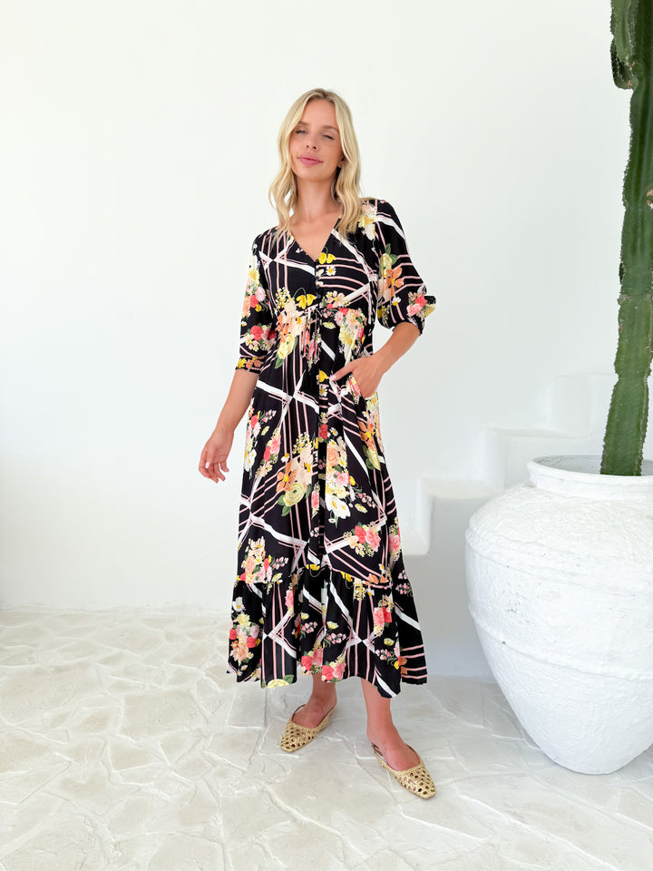 Selma Two Tier Floral Dress - Black