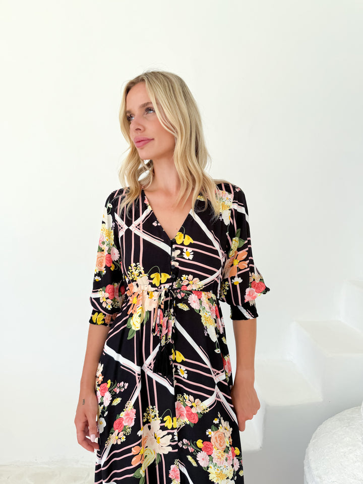 Selma Two Tier Floral Dress - Black