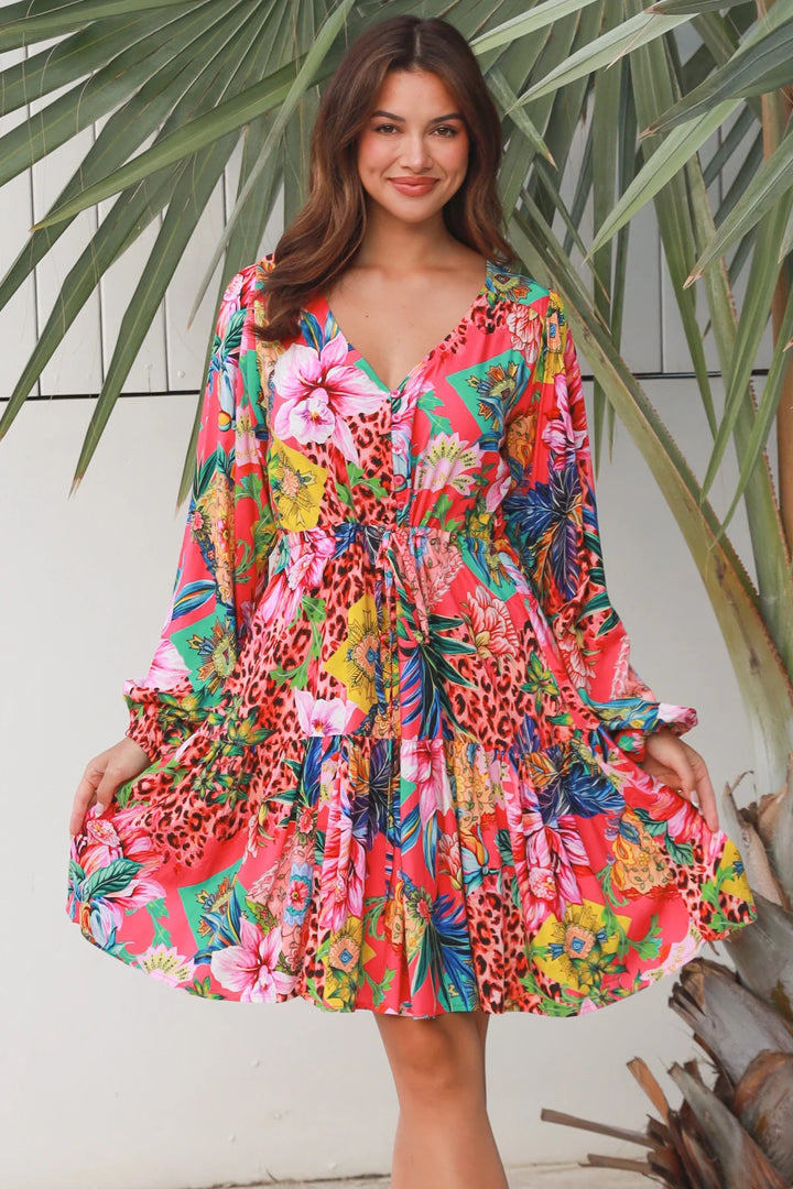 Sharon Knee Length Dress - Multi Colour Print