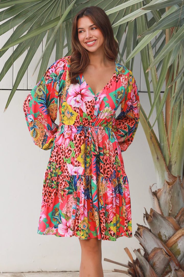 Sharon Knee Length Dress - Multi Colour Print