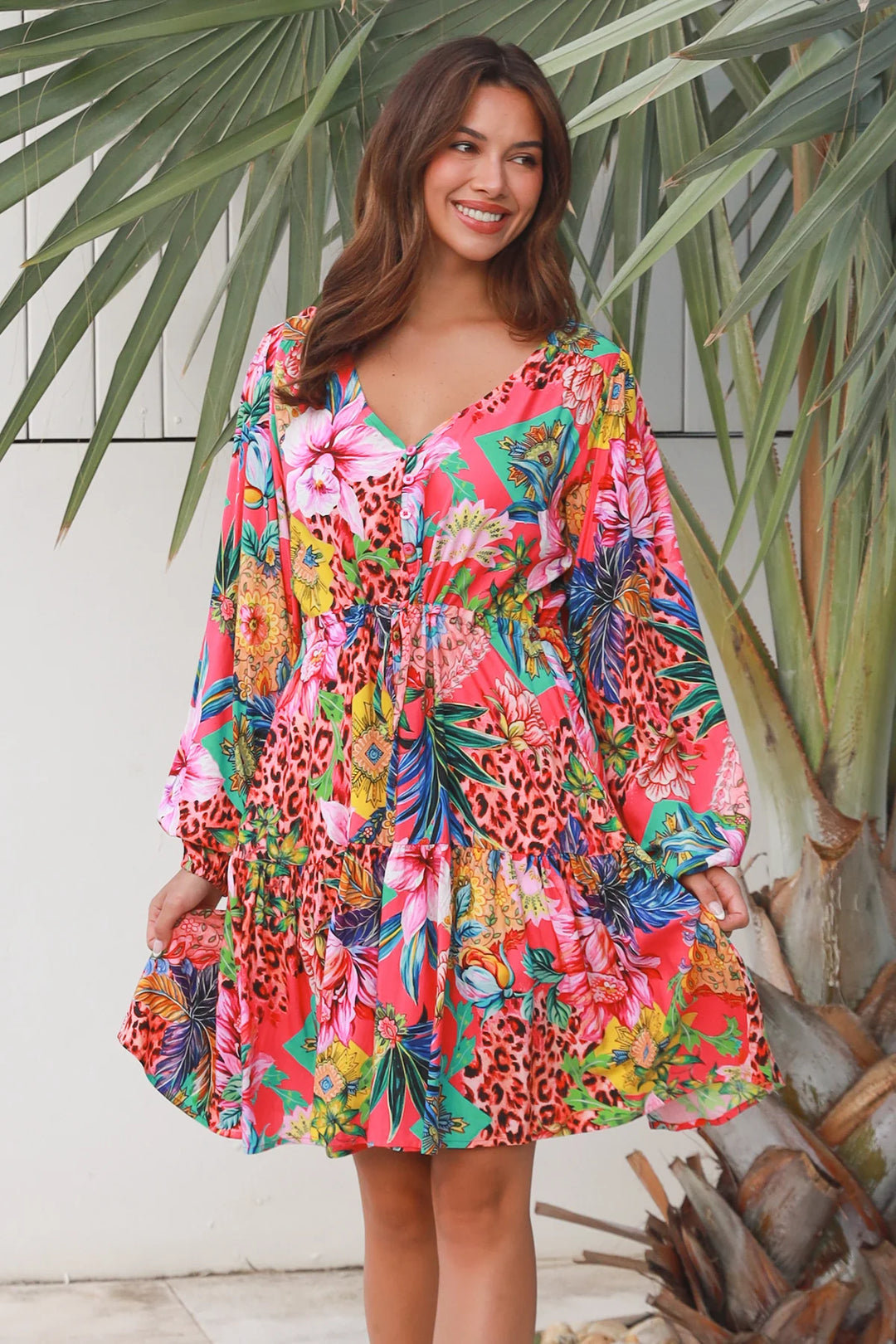 Sharon Knee Length Dress - Multi Colour Print