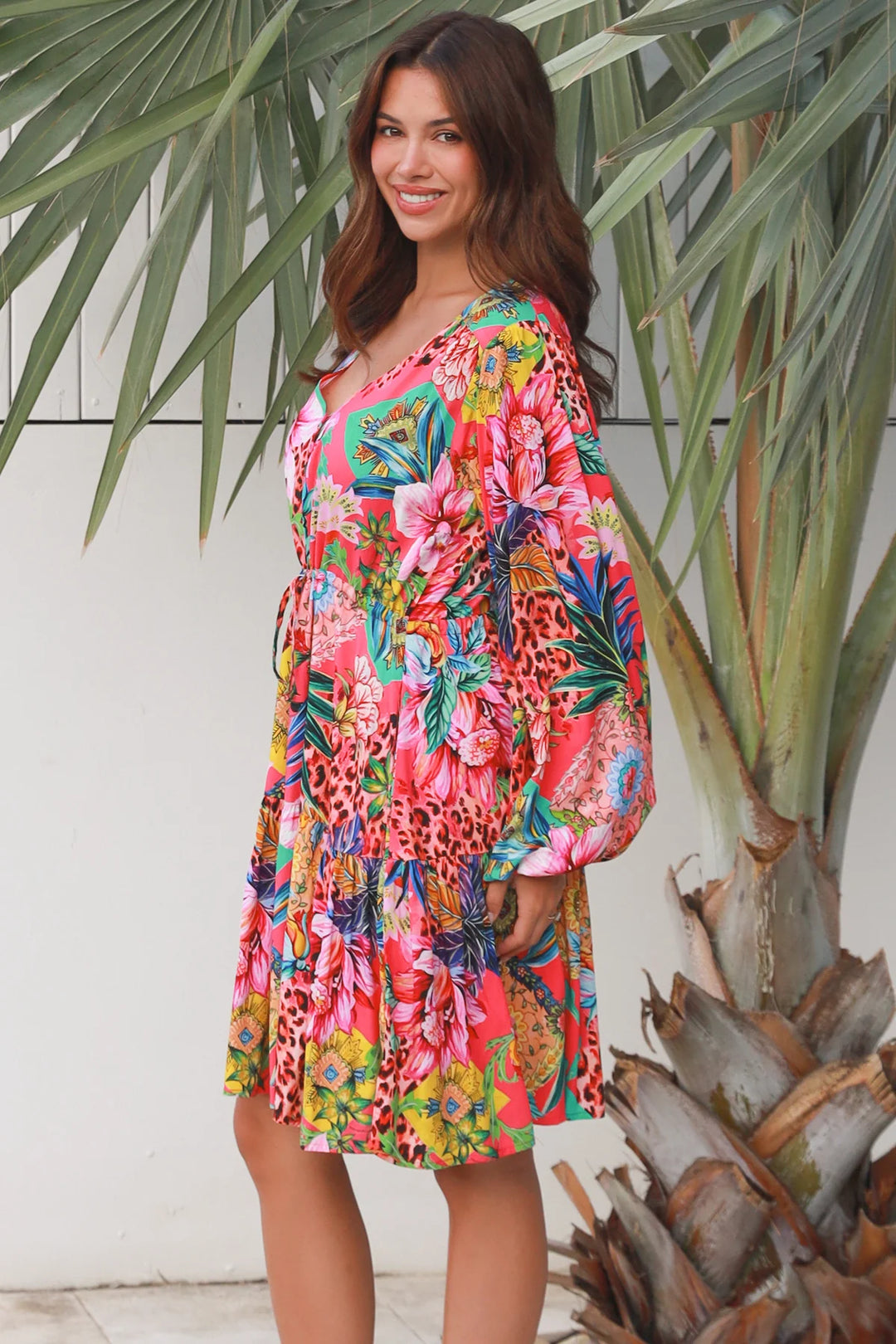 Sharon Knee Length Dress - Multi Colour Print