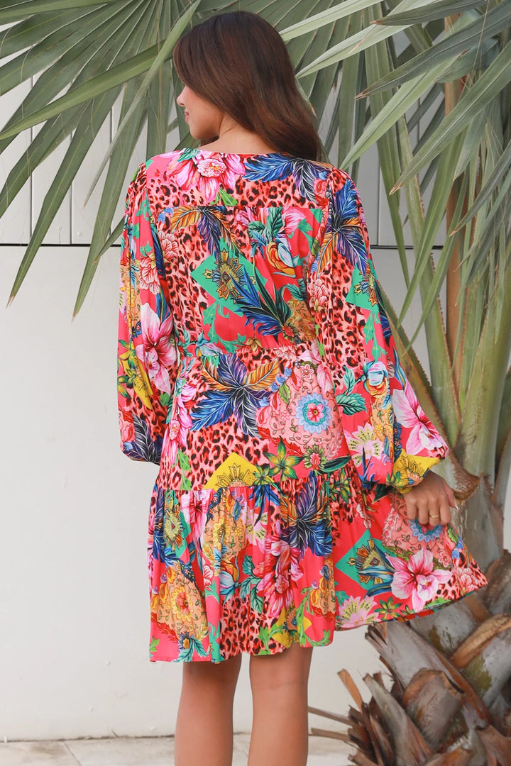 Sharon Knee Length Dress - Multi Colour Print