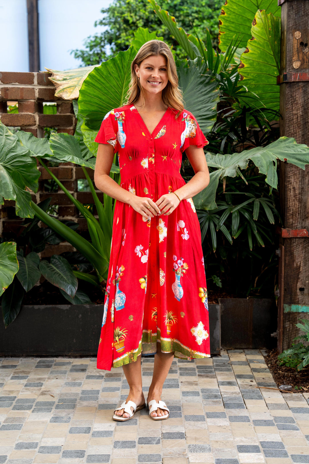 Shepard Midi Dress - Red Print