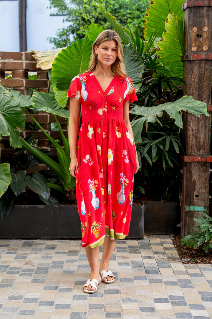 Shepard Midi Dress - Red Print