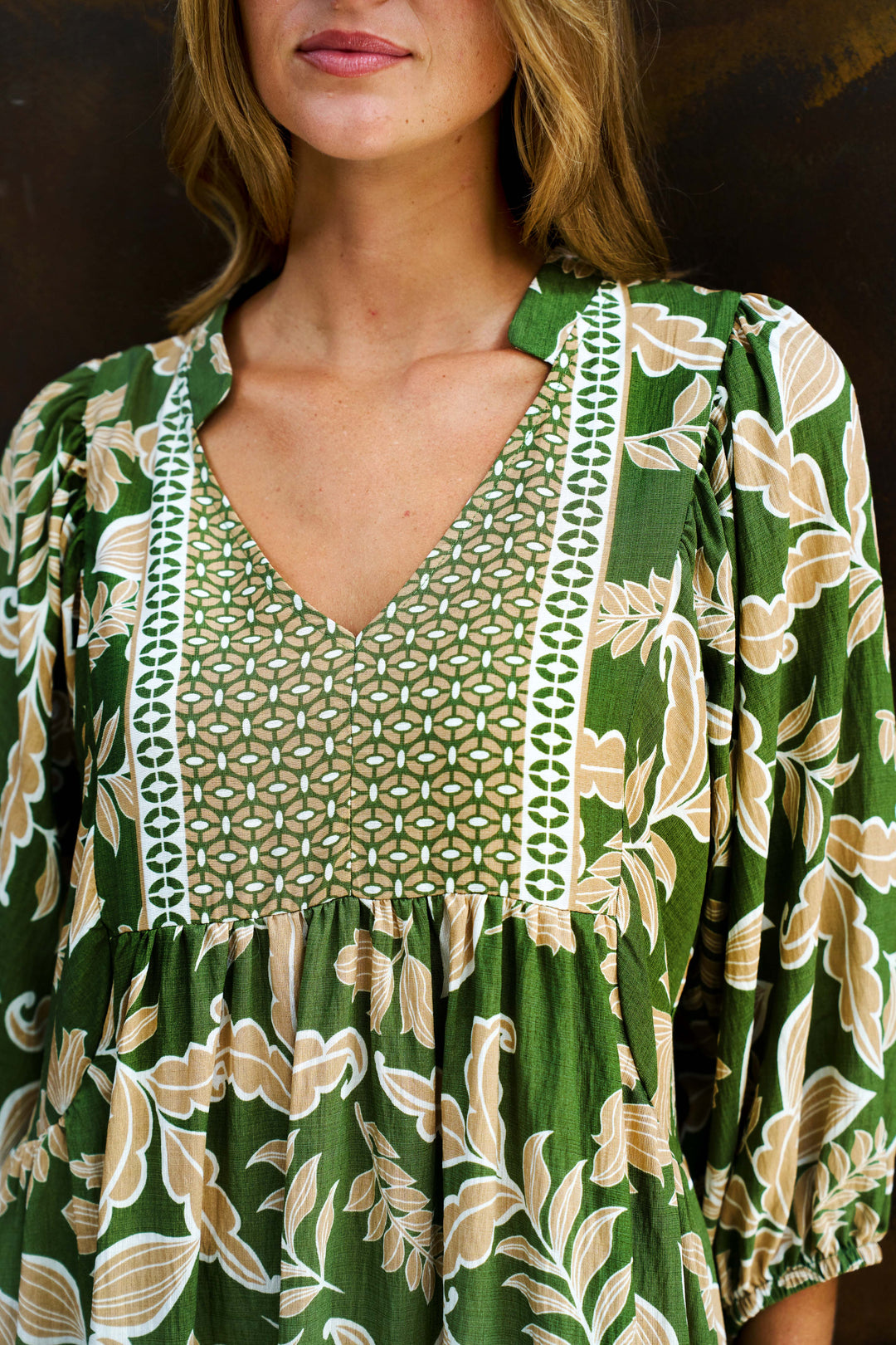 Boho- Singh Midi Dress Green Floral
